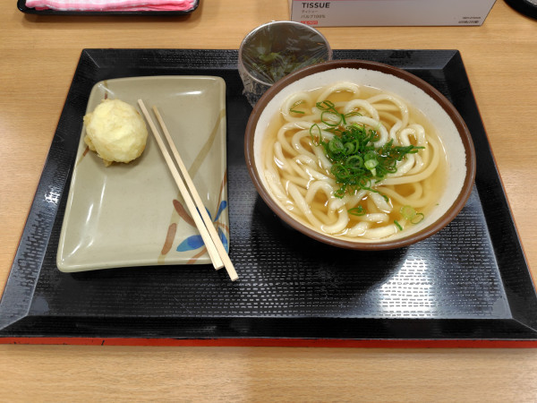 「かけうどん小320円、半熟玉子天140円、わかめ130円」@さか枝うどん 南新町店の写真