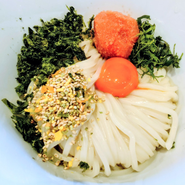 「明太釜玉うどん」@銀座 蕎麦しら石の写真