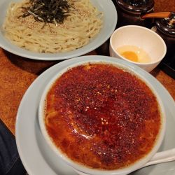【未発売メニュー】旨辛つけ麺TP生卵