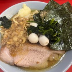 東浦家、麺半分、ニンニク、アブラ
