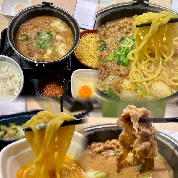 「牛肉玉ラーメン鍋膳（とんこつ）987円」@吉野家 恵比寿駅前店の写真