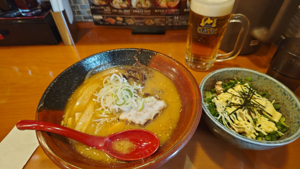「焙煎ごまみそらーめん+ねぎチャーマヨごはん」@吉山商店 札幌ステラプレイス店の写真