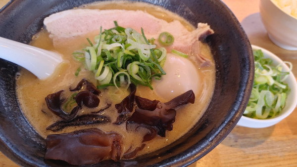 「中濃しょうゆとんこつラーメン　青ねぎトッピング」@らーめん 月の兎影の写真