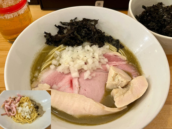 「濃厚煮干らーめん+🍺+岩のり+和え玉ハーフ」@煮干らーめん 川むらの写真