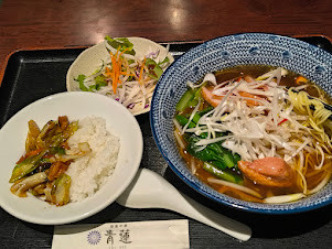 「ランチ 鴨肉醤油麺＋鶏肉野菜炒め丼(1,000)」@健康中華庵 青蓮 横浜西口店の写真