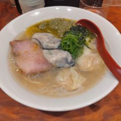 【限定】牡蠣そば¥1500+牡蠣のコンフィ+海老ワンタン