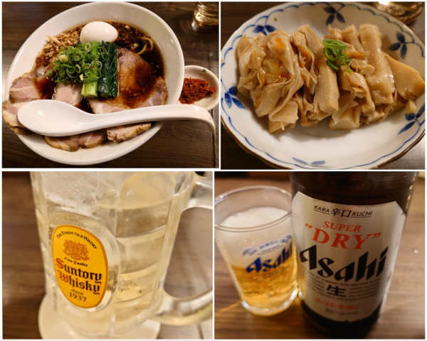 「特製担々麺＋おつまみメンマ＋ もちもち水餃子＋瓶ビール他」@花笑み中華そば かれんの写真