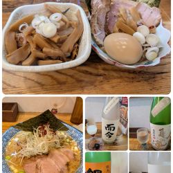 季節限定 酸辛担麺+特製+ おつまみメンマ+ 日本酒×4