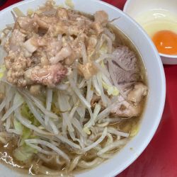 小、半分、ニンニク、アブラ、生卵