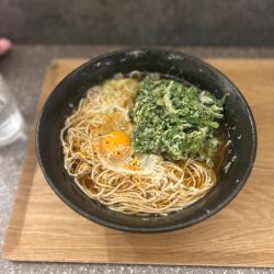 春菊天そば、生卵