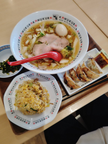 「煮卵ラーメン＋半炒飯・餃子セット(1,010+560円)」@どうとんぼり神座 ららぽーと立川立飛店の写真