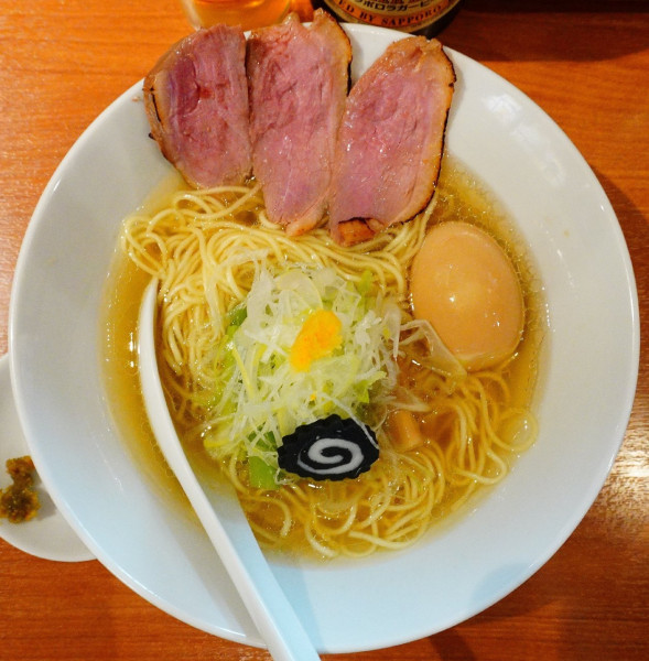 「鴨塩味玉＋サッポロラガー中瓶」@麺屋 上々の写真
