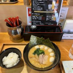 ラーメンうずら増し硬濃、小ライス