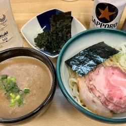 豚骨地鶏魚介つけ麺+のり+🍺