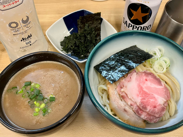 「豚骨地鶏魚介つけ麺+のり+🍺」@麺処 有彩の写真