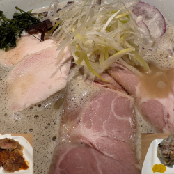 鶏白湯煮干しラーメン+レバカツ+ジャンボ焼売