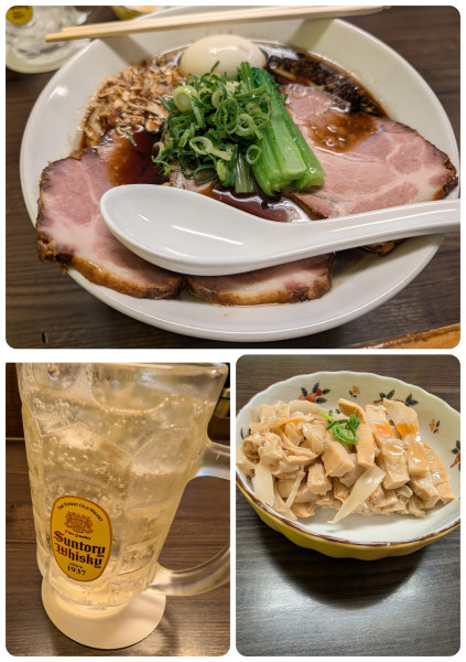 「特製川越醤油そば＋生姜＋おつまみメンマ＋ハイボール」@花笑み中華そば かれんの写真