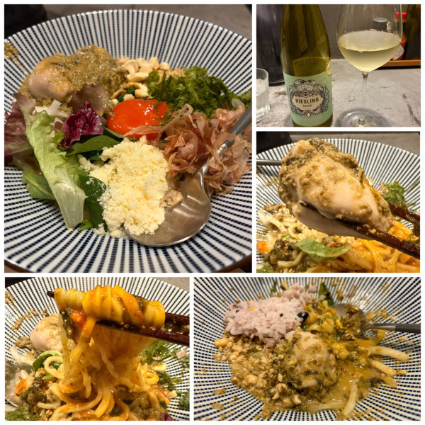 「【限定】カキのまぜそば1500円白ワイン700円」@まぜそば めん佳の写真