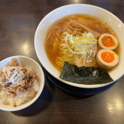 味玉朝ラーメン＋肉丼　小