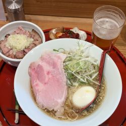 味玉葱ラーメン御膳+生ビール