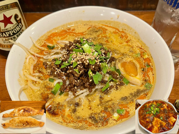 「担々麺 山椒多め+🍺+クロキリ」@永吉の写真