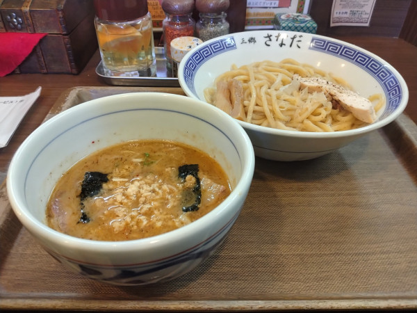 「大山鶏のつけめん+出汁あつ+鶏ほぐし」@つけめん さなだの写真