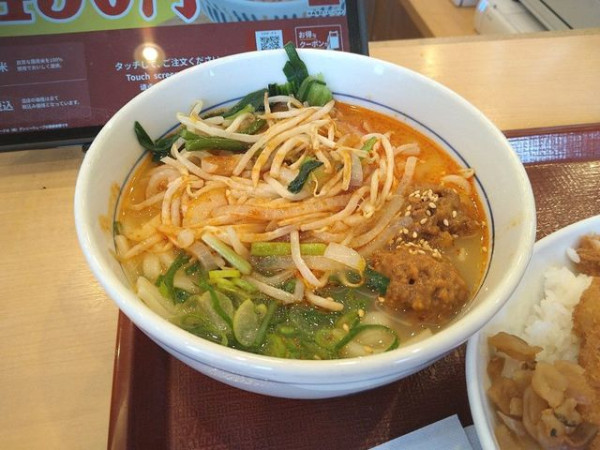 「野菜たっぷり坦々うどん」@なか卯 新堀川店の写真