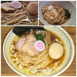 だしそば（醤油）＋味玉＋和え玉ハーフ