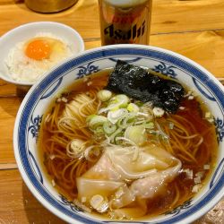 【朝らー専用】中華そば＋缶ビール＋サービスご飯と生卵