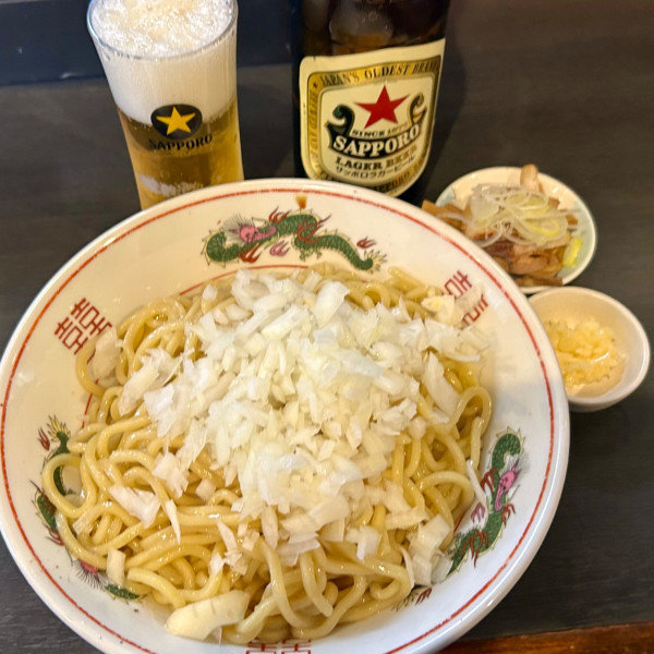 「油そば（ニンニク）＋瓶ビール」@自家製麺ご藤の写真