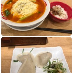 太陽のダブルチーズラーメン（1,230円）、水餃子＋ちびリゾセッ