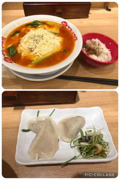 「太陽のダブルチーズラーメン（1,230円）、水餃子＋ちびリゾセッ」@太陽のトマト麺 上野広小路支店の写真