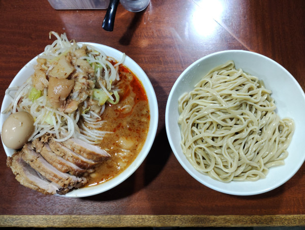 「つけ麺 豚増し（麺半分・ヤサイ、アブラ、カラメ）1,680円」@D麺の写真