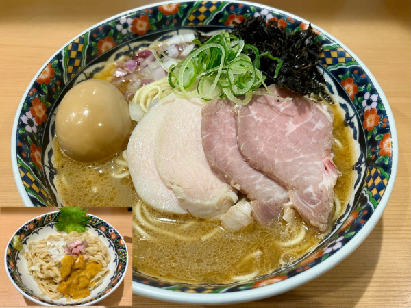 「【限定】特製濃厚甘海老白湯+雲丹と大葉の和え玉」@北千住煮干中華蕎麦 かれんの写真