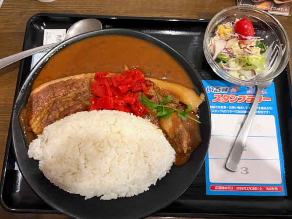 「角煮一本カレー 1500円大盛り同料金ミニサラダ150円」@肉とスパイス日向カレーの写真