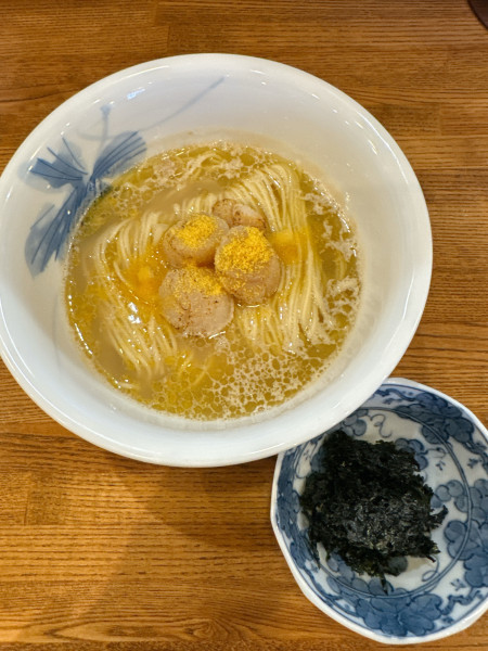 「帆立カラスミ潮SOBA〜浅草ぬま田海苔添え〜」@㐂九家の写真