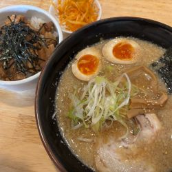 黒らーめん こってり+味玉+ネギチャーシュー丼(1500円)