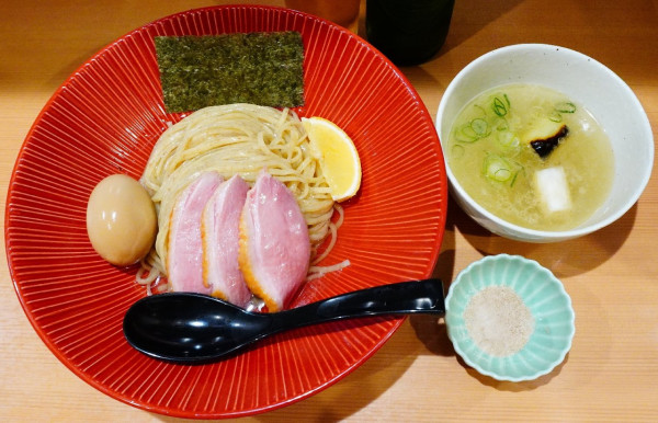「【限定】味玉鴨の昆布水つけ麺（塩）＋瓶ビール」@北千住煮干中華蕎麦 かれんの写真
