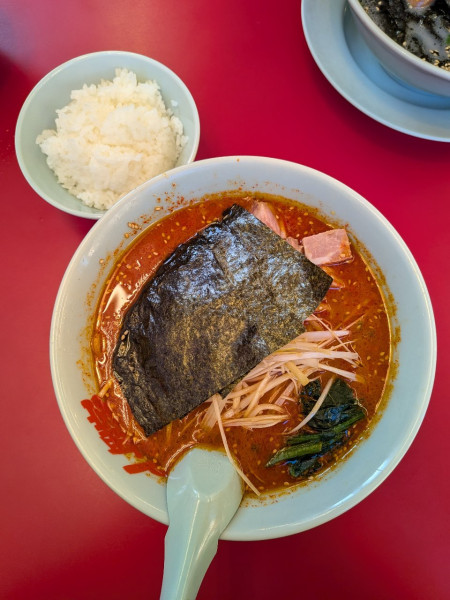 「辛味噌ネギラーメン 激辛+コロチャーシュー6個+半ライ」@ラーメン山岡家 新結城店の写真