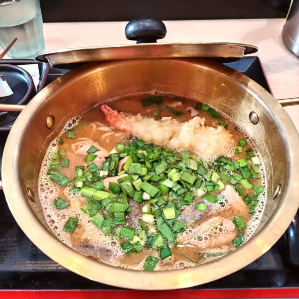 「もつ鍋らーめん（￥880）＋海老天（クーポン）」@ゆで太郎 大井競馬場前店の写真