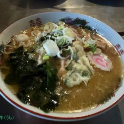 味噌ラーメン(500円)、てんぶら(50円)