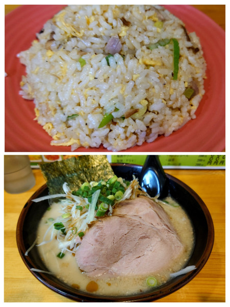 「博多博多千切りネギラーメン➕セットチャーハン 替え玉3硬め」@博多ラーメン 長浜や 平和島店の写真