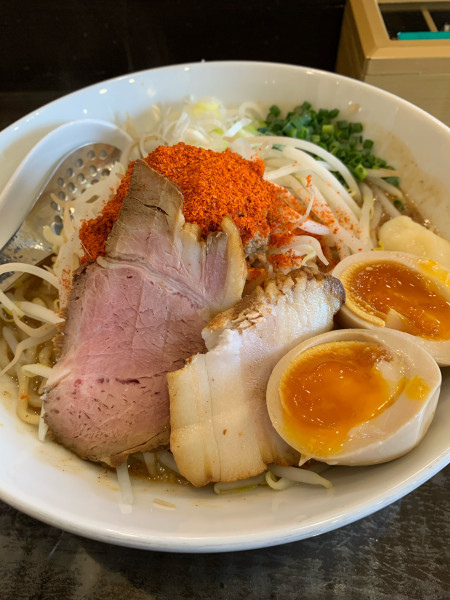 「味噌まぜそば(味玉ﾆﾝﾆｸ)辛み少なめ」@麺処 あんかつの写真