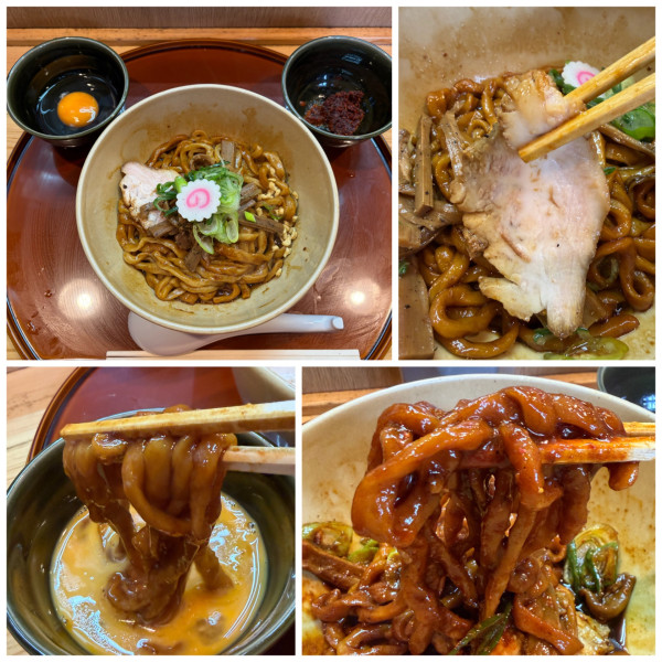 「黒脂蕎麦並1000円生玉子100円辛いの50円」@松尾製麦の写真