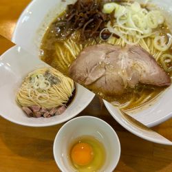 煮干ソバ 塩変更（Maldon シーソルト）＋和え玉＋生卵