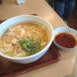 たっぷり白髪ねぎ鶏塩うどん・食べるラー油トッピング