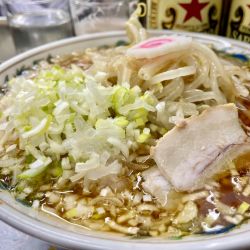 サッポロ赤星３本＋もやしピーマン竹の子皿→ラーメンもやし細葱